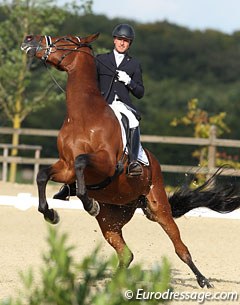 Sascha Schulz' Oldenburg bred Frimeur (by First Junior) was terrified of the score board