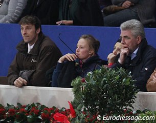 Jessica's trainer Hans Heinrich Meyer zu Strohen watching his student ride