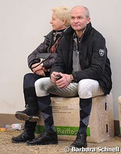 A very blonde Doris Schmidt with husband Hubertus on the sideline