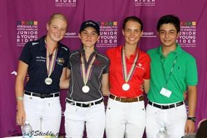 Junior Individual medalists: Ariel Thomas - Silver, Ayden Uhlir - Gold, Laurence Blais Tetreault - Bronze, and the high score dressage rider of the day, Nicolas Torres Rodriguez representing Columbia. 