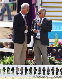 FEI Dressage Director Trond Asmyr talking to Stephen Clarke, president of the ground jury :: Photo © Astrid Appels