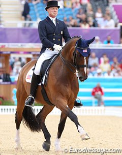Jan Ebeling on Rafalca (by Argentinus x Rubinstein). We still haven't seen them repeat their peak performance from the 2011 World Cup Finals in Leipzig on European soil, but the pair stood out with their canter work in Greenwich