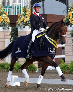 Carl Hester grabs his 60th national title at the 2012 British Championships. He did the lap of honour aboard Douglas :: Photo © Risto Aaltonen