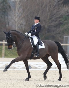 German based French Grand Prix rider Karen Tebar is back in the GP ring with Florentino (by Fabriano)