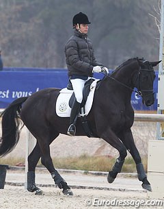 Juan Antonio Vazquez warming up the 6-year old Hanoverian Havanna (by His Highness) in the morning mist