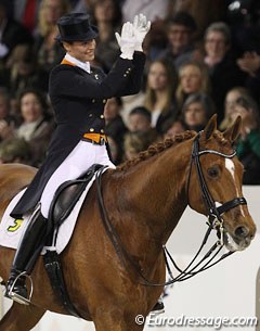 Adelinde salutes the crowds who cheered her on in Den Bosch