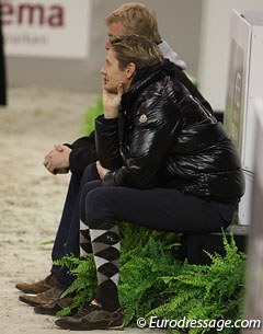 Edward Gal joins Adelinde's partner Sjaak van der Lei to watch her ride