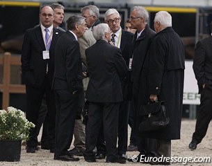 Adelinde immediately heard the relieving words "passed" but these men in black (judges, JSP, FEI Dressage Director) still had a lot to talk about after the re-inspection