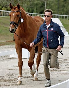 Carl Hester trotting up Wie Atlantico