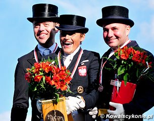 The 2012 Polish Grand Prix Championships podium at the 2012 CDI-W Wroclaw: Michal Rapcewicz, Katarzyna Milczarek, Lukasz Wituchowski :: Photo © Lukasz Kowalski