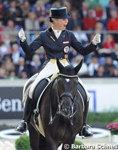 Victoria Max-Theurer rejoices when seeing her score for her small tour ride on Della Cavalleria