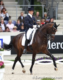 Belgian Simon Missaen on Vradin. This combination showed massive improvement compared to his ride at the CDIO Rotterdam a week before. They earned three personal best scores in Aachen