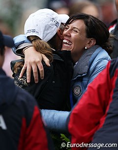 Shannon Peters hugs a friend