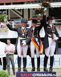 The Grand Prix Special podium at the 2013 German Championships: Isabell Werth, Helen Langehanenberg and Anabel Balkenhol :: Photo © Barbara Schnell