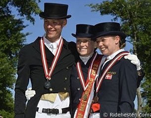 The 2013 Danish U25 Championship podium: Daniel Bachmann Andersen, Nanna Skodborg Merrald, Sofie Jeppesen :: Photo © Ridehesten