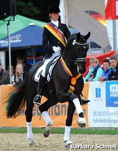 Marita Pundsack and QC Flamboyant win the 5-year old division at the 2013 Bundeschampionate :: Photo © Barbara Schnell