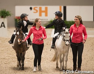 Anky's children Ava Eden and Yannick Janssen on their ponies at the retirement ceremony