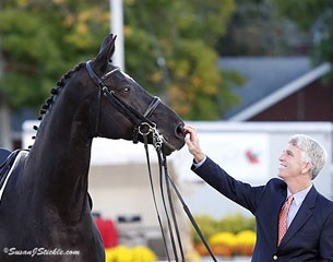 Rocher and George Williams at the mare's retirement ceremony at 2013 Dressage at Devon :: Photo © Sue Stickle