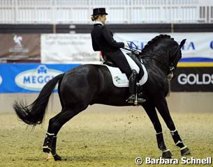 Madeleine Witte-Vrees and her young Grand Prix horse Wynton had a bit of a miscommunication  in the warm up but rose above 70% with their Grand Prix test