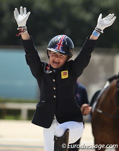 An ecstatic Phoebe Peters claims the podium for gold a second time