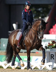 Olympic champions Charlotte Dujardin and Valegro training in the main stadium at the 2013 European Dressage Championships :: Photo © Astrid Appels
