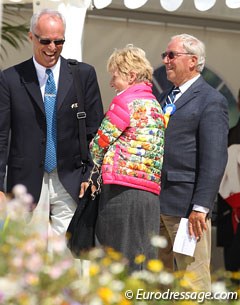 FEI Dressage Director Trond Asmyr sharing a laugh with German judges Katrina Wüst and Uwe Mechlem