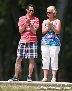 The Connors cheer for their horse Remming. The Dutch gelding was originally trained and competed by Laura Fry, who passed away untimely last year. Daughter Charlotte took over the ride and has been helped by Carl Hester. 