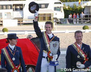The senior podium at the 2013 Belgian Dressage Championships: Claudia Fassaert, Simon Missiaen, Philippe Jorissen :: Photo © Dirk Caremans