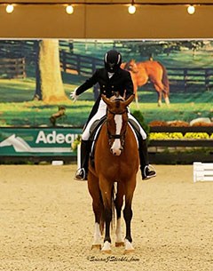 Eva Oldenbroek Tabor and Uberlinies were the first competitors to trot down the centerline on the first day of competition at the 2013 U.S. Dressage Finals :: Photo © Susan Stickle