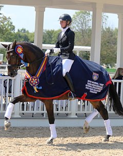 Nadine Buberl and Fashion Designer OLD win the 5-year old division at the 2013 U.S. Young Dressage Horse Championships :: Photo © Mary Phelps
