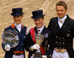 The 2013 World Cup podium: Adelinde Cornelissen, Helen Langehanenberg, Edward Gal