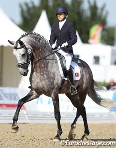 Portuguese Maria Caetano on the best moving Lusitano at the show, Coroado (by Rubi)