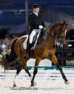 Lars Petersen and Mariett win the Kur to Music at the 2013 CDI 5* in Wellington :: Photo © Sue Stickle