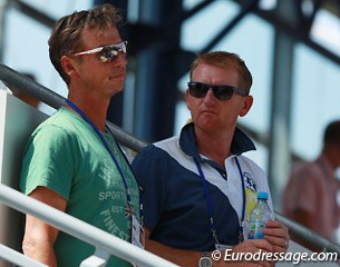Carl Hester and Gareth Hughes watching the final rides in the Special
