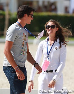 Show jumpers at the dressage ring. Morgan's boyfriend Nicolas Philippaerts and friend Reed Kessler come and see Barbançon warm up and compete