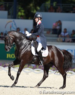 Second best American in the Grand Prix and last in the Special, Caroline Roffmann and Her Highness had a tough ride. The mare was too hot to trot. She became tense, behind the vertical and made several mistakes in the canter