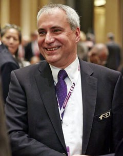 Ingmar De Vos was surrounded by well-wishers after his landslide victory in the election for the FEI Presidency in Baku (AZE) 