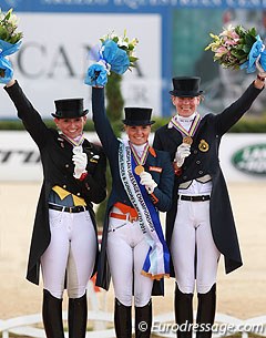 The Kur podium with Lisa Maria Klössinger, Anne Meulendijks, and Jorinde Verwimp at the 2014 European Young Riders Championships :: Photo © Astrid Appels