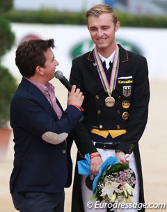 Sönke Rothenberger gets interviewed on winning bronze in the individual test