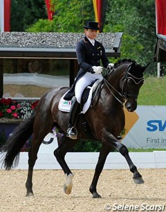 Dorothee Schneider with St. Emilion at his Grand Prix debut at the 2014 CDI Fritzens :: Photo © Selene Scarsi