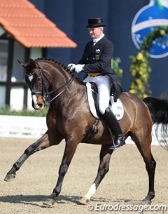 Hubertus Schmidt on one of his new Grand Prix horses, Donnero, a 13-year old Westfalian by Donnerhall x Werther