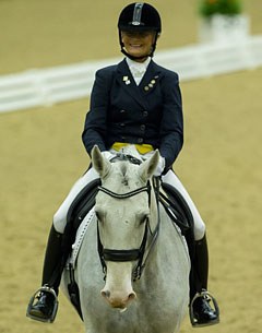 Janne Rumbough and Junior at the 2014 U.S. Dressage Finals :: Photo © Sue Stickle