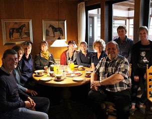 The New Zealand judges' group with Johannes Augustin (left) and Urs Schweizer (right) at the Dressage Performance Centre in Lodbergen