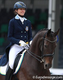 Cecilia Dorselius on Lennox. This Westfalian and Daniel Sherriff's Dallaglio were the two offspring by former World Young Horse champion Laurentianer in the class