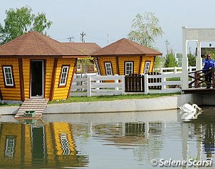 The swan pond with luxurious bird houses