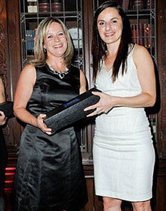 Victoria Winter received her award on 6 November 2014 at the Royal Canadian Evening held at the prestigious castle, Casa Loma, in Toronto, from Equine Canada CEO Eva Havaris 