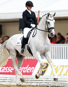 Ines Knoll and Fairplay H at the 2014 World Young Horse Championships :: Photo © Astrid Appels