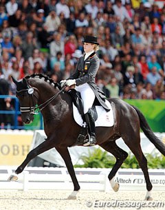 Morgan Barbançon's 17-year old Painted Black was not entirely even in the trot extensions and half passes but the duo produced floating passage work and rode to Anky's brilliant Tango music