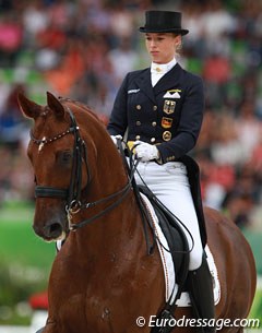 Fabienne Lutkemeier and D'Agostino. This horse may not have the best piaffe but he's such a reliable team horse: super secure in all the movements, always correct and solid with fantastic extensions and half passes