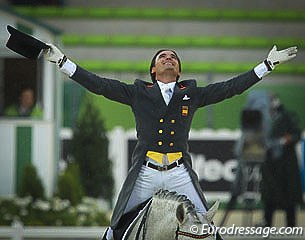 Jose Antonio Garcia Mena looks to the sky ecstatic about his ride